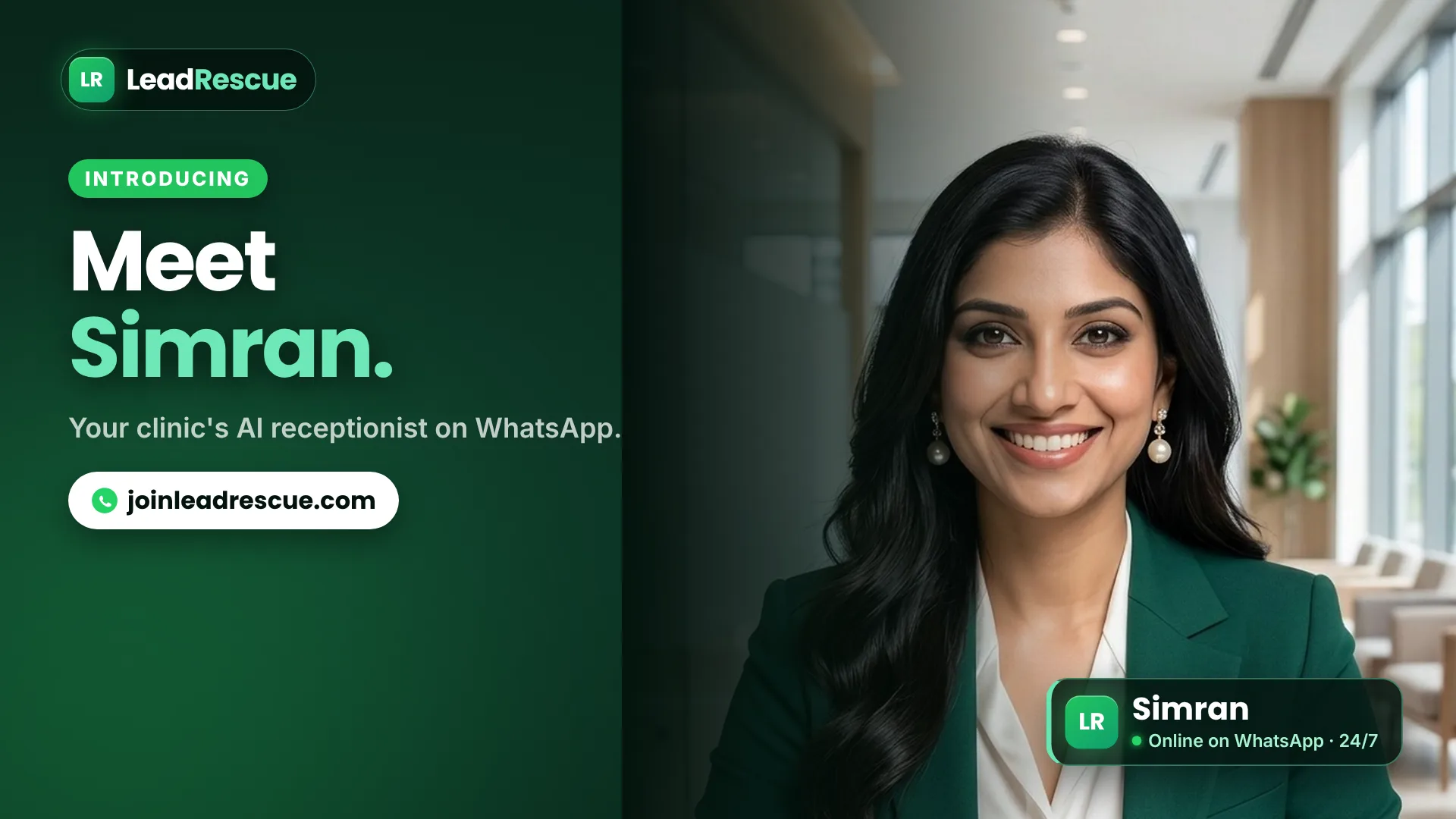 Simran, Lead Rescue's AI receptionist